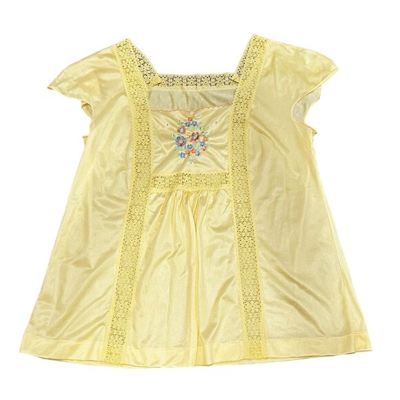 Vintage Sears Yellow Embroidered & Lace Trim Nylon Polyester Blouse Medium - Picture 1 of 7